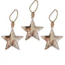 Artículo Decoración colgante estrella navideña metal plateado 11cm 3 piezas