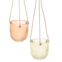 Artículo Maceta de cristal colgante, maceta decorativa de cristal, estilo retro, verde/marrón, 14,5 cm, 2 piezas