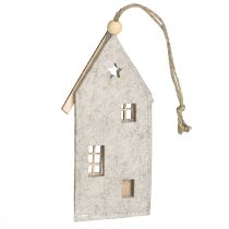 Artículo Casas de fieltro para decoración navideña, beige, 15 cm, juego de 6