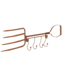 Artículo Barra de ganchos de metal oxidado, horquilla decorativa para heno, decoración de jardín, 4 ganchos, 62 cm