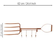 Artículo Barra de ganchos de metal oxidado, horquilla decorativa para heno, decoración de jardín, 4 ganchos, 62 cm