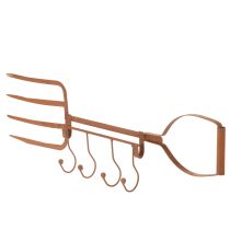 Artículo Barra de ganchos de metal oxidado, horquilla decorativa para heno, decoración de jardín, 4 ganchos, 62 cm