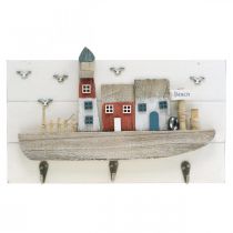 Perchero Beach, decoración marítima de madera, tira de gancho Boat Shabby Chic L33cm