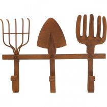 Barra de gancho herramientas de jardín, decoración de jardín, rastrillo pala rastrillo, armario de metal patinado L33.5cm