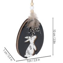 Artículo Huevos de Pascua de madera para colgar, blancos y negros, 10 cm, 6 unidades