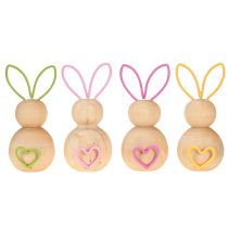 Artículo Figura decorativa de conejo de madera con orejas de alambre para decoraciones modernas de Pascua, 11 cm, 4 piezas