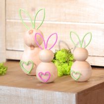 Artículo Figura decorativa de conejo de madera con orejas de alambre para decoraciones modernas de Pascua, 11 cm, 4 piezas