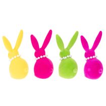 Artículo Figura decorativa de conejito de Pascua con collar de perlas, perfecta para salón o dormitorio, 13cm, 4 piezas