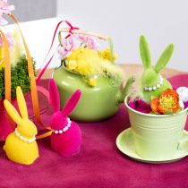 Artículo Figura decorativa de conejito de Pascua con collar de perlas, perfecta para salón o dormitorio, 13cm, 4 piezas