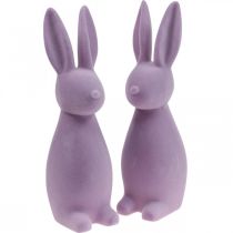 Artículo Conejito de Pascua decorativo (2.ª opción), color lila flocado, 29,5 cm de alto, 2 unidades
