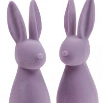 Artículo Conejito de Pascua decorativo (2.ª opción), color lila flocado, 29,5 cm de alto, 2 unidades