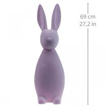 Artículo Conejito de Pascua decorativo, flocado en lila y morado, 69 cm de alto