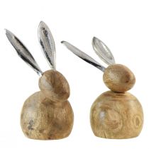 Artículo Conejo Madera Metal Plata Natural Al.10/12,5cm 2 piezas