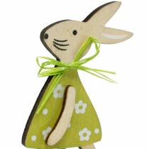 Artículo Conejo de madera en un palo verde, amarillo, rosa 8cm 12 piezas