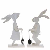 Artículo Conejo con herramientas de jardín madera blanca Al. 28/30,5 cm juego de 2