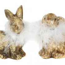 Conejo dorado sentado terracota dorada con plumas Al. 10 cm 4 uds.