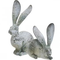 Artículo Conejito decorativo, figura de jardín con aspecto de hormigón, shabby chic, decoración de Pascua con detalles plateados Al. 21/14 cm, juego de 2
