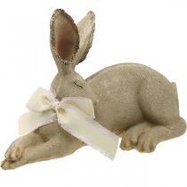 Conejito de Pascua tumbado con lazo Decoración Pascua Poliresina 28cm