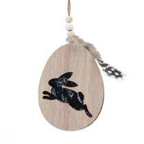 Artículo Conejito en huevo huevos de Pascua de madera para colgar blanco negro 10cm 6 piezas