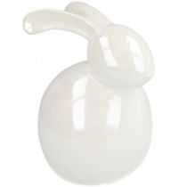 Artículo Conejito de cerámica, figura de pascua, decoración de primavera, conejito de pascua blanco, nácar Al. 17 cm