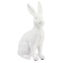 Conejo sentado conejo decorativo decoración de piedra artificial blanco Al. 27 cm