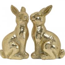 Artículo Conejito decorativo dorado sentado, conejito para decorar, pareja de conejitos de pascua, H16.5cm 2pcs