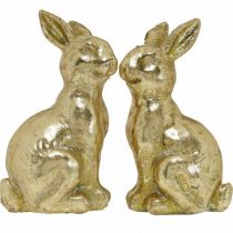 Artículo Conejito decoración dorada sentado aspecto antiguo Conejito de Pascua H12.5cm 2pcs