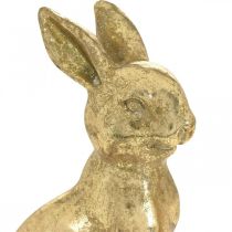 Conejito decoración dorada sentado aspecto antiguo Conejito de Pascua H12.5cm 2pcs