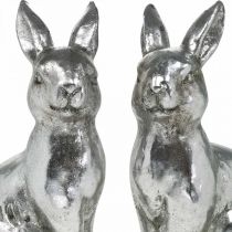Artículo Conejo decorativo sentado Decoración de Pascua plata vintage H17cm 2 uds
