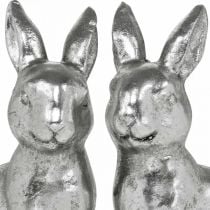 Deco conejo sentado Pascua decoración plata vintage H13cm 2pcs