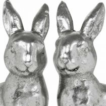 Artículo Conejo decorativo sentado Decoración de Pascua plata vintage H13cm 2 uds