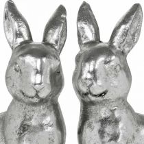 Artículo Deco conejo sentado Pascua decoración plata vintage H13cm 2pcs