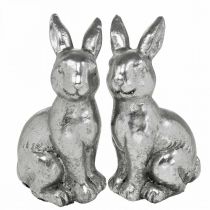 Deco conejo sentado Pascua decoración plata vintage H13cm 2pcs