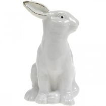 Artículo Conejito de pascua blanco-dorado, decoración primaveral, figura de cerámica blanca, dorada H13cm 2pcs