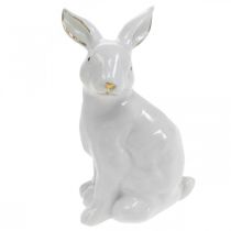 Artículo Conejito de pascua blanco-dorado, decoración primaveral, figura de cerámica blanca, dorada H13cm 2pcs