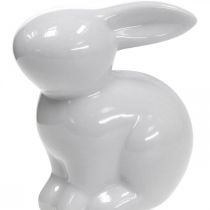 Liebre decorativa cerámica blanca conejito de Pascua sentado H8.5cm 4pcs