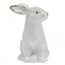 Artículo Conejito de Pascua de cerámica, decoración de Pascua, conejo de Pascua blanco y dorado, 7,5 cm de alto, 4 unidades