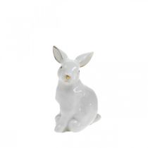 Conejo de cerámica blanca, decoración de Pascua con decoración dorada, decoración de primavera Al. 7,5 cm