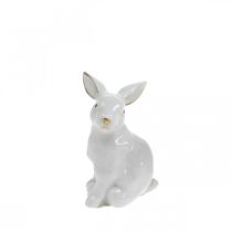 Artículo Conejo de cerámica blanca, decoración de Pascua con decoración dorada, decoración de primavera Al. 7,5 cm