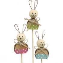 Artículo Conejito flor palo madera óxido decoración Pascua conejito en palo 8cm 9pcs