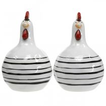 Artículo Pollo decorativo rayado blanco y negro figura de cerámica Pascua H17cm 2pcs