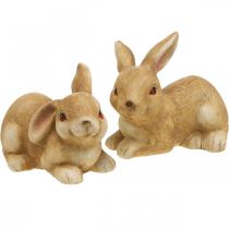 Conejito de pascua tumbado pareja de conejos de cerámica marrón figura decorativa 15,5cm 2uds