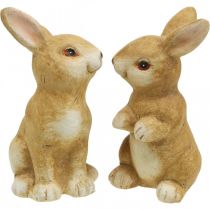 Artículo Conejito sentado, decoración de cerámica, Pascua, pareja de conejitos marrón H15cm juego de 2