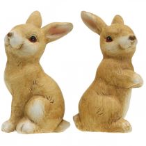 Artículo Conejito sentado, decoración de cerámica, Pascua, pareja de conejitos marrón H15cm juego de 2