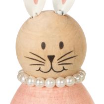 Artículo Figuras decorativas de conejo en madera pastel, conejitos de Pascua con collar de perlas, 14,5 x 5 cm, 3 piezas