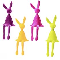 Artículo Conejitos de Pascua de colores flocados Rabbit Edge Sitters (segunda opción), 28 cm, 4 unidades