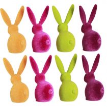 Artículo Conejitos de Pascua pequeños, coloridos y aterciopelados, 13 cm, 8 piezas