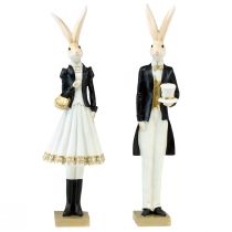 Artículo Decoración de conejos par de conejos decoración de mesa blanca y dorada negra Al 32 cm 2 piezas