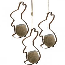 Decoración de conejo para colgar, conejo de metal con huevo, cáscara de huevo para plantar pátina 3 piezas