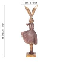 Artículo Figura decorativa de conejo con vestido para una elegante decoración de primavera y Pascua, 55 cm